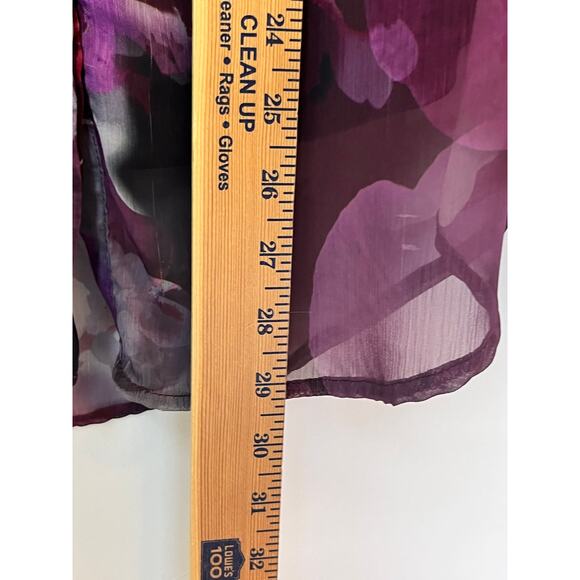 Christopher & Banks Women's Size 1X Purple Floral Print Long Sheer Sleeve Blouse - Picture 6 of 7